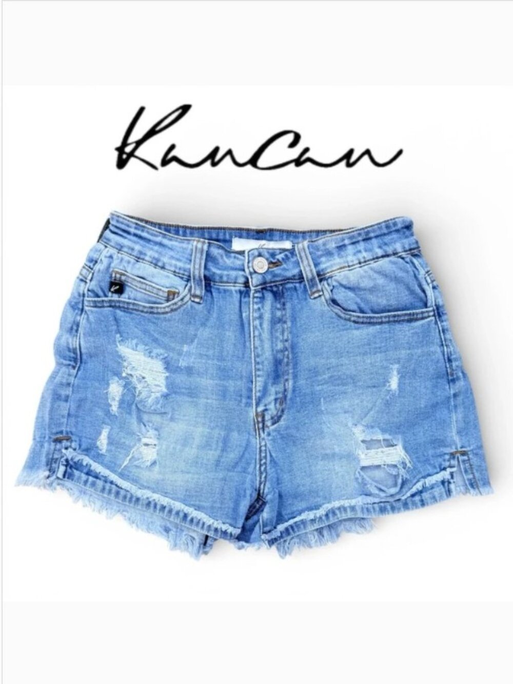 KanCan High Rise Distressed Denim Cutoff Jean Shorts Womens 27 Blue Coastal